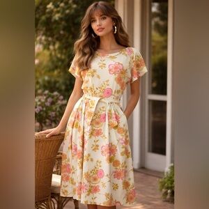 Vintage 60s 70s Nelly Don 
Floral Belted Summer Dress